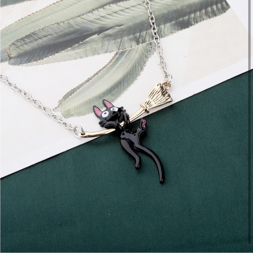 Kiki’s delivery service Jiji Black Cat on Broom Necklace - Picture 3 of 6